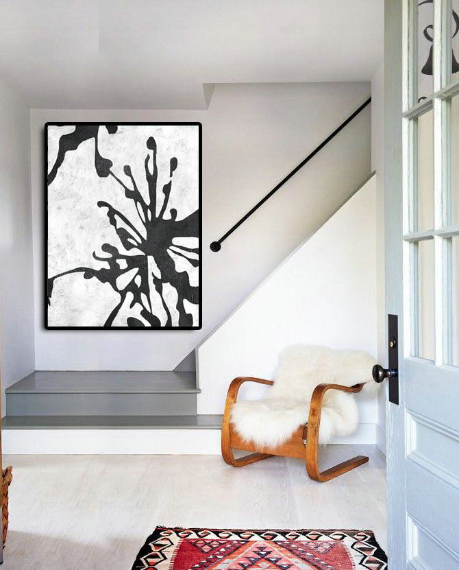 Abstract Artwork Online,Black And White Minimal Painting On Canvas - Original Abstract Oil Paintings